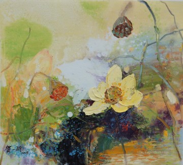 By Palette Knife Painting - lotus pool by knife